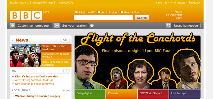 New BBC Homepage design
